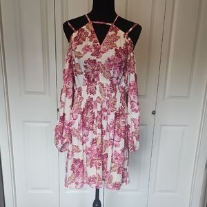Old Navy Pink Floral Drop-Shoulder Mini Dress